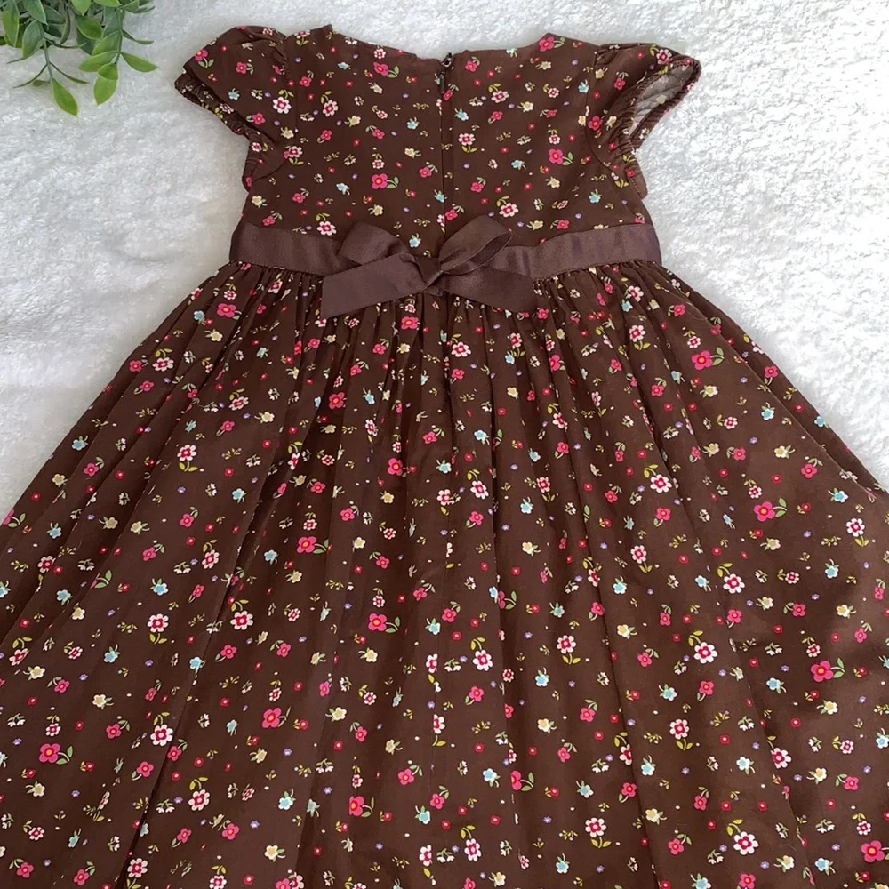 GAP Brown Floral Twirl Dress 4 EUC Beautiful! Lined